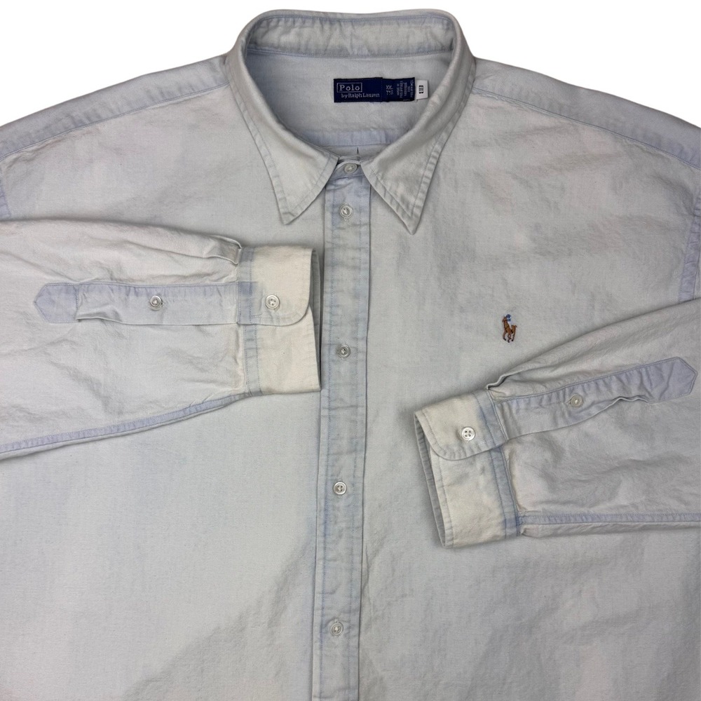 Vtg Polo Ralph‎ Lauren Shirt Button Down Long Sleeve Flash Pony Light Blue XXL